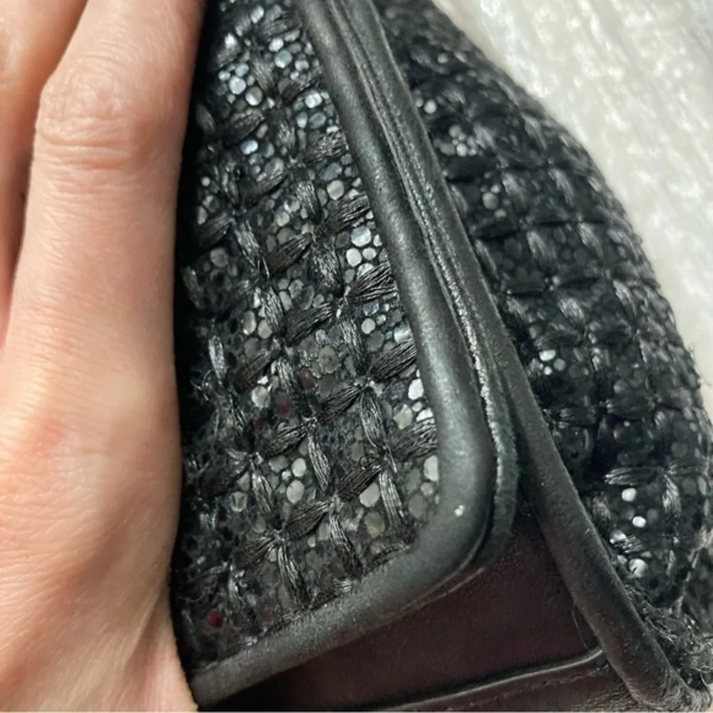 Tory Burch Sparkle Fleming Black Tweed Convertible Crossbody Shoulder bag